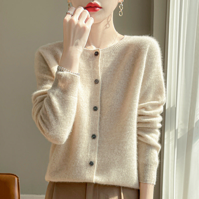 Round Neck Sweater Cashmere Knitted Cardigan