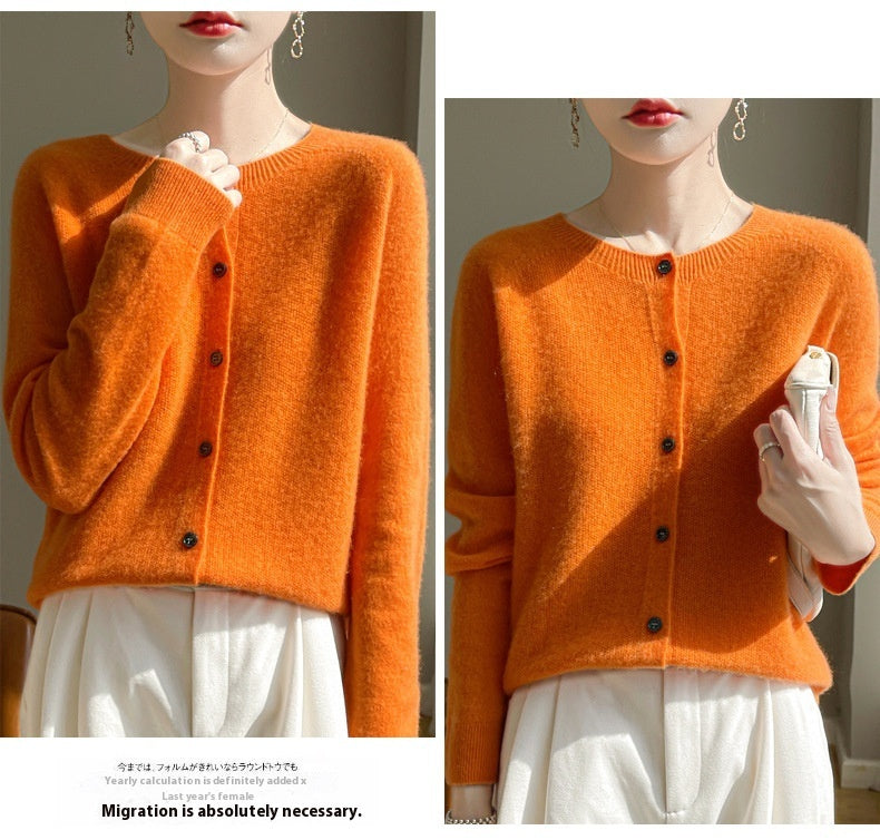 Round Neck Sweater Cashmere Knitted Cardigan