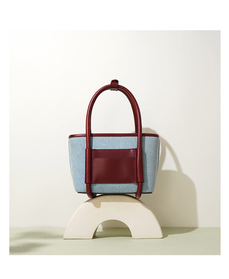 Top Layer Cowhide Basket Bag