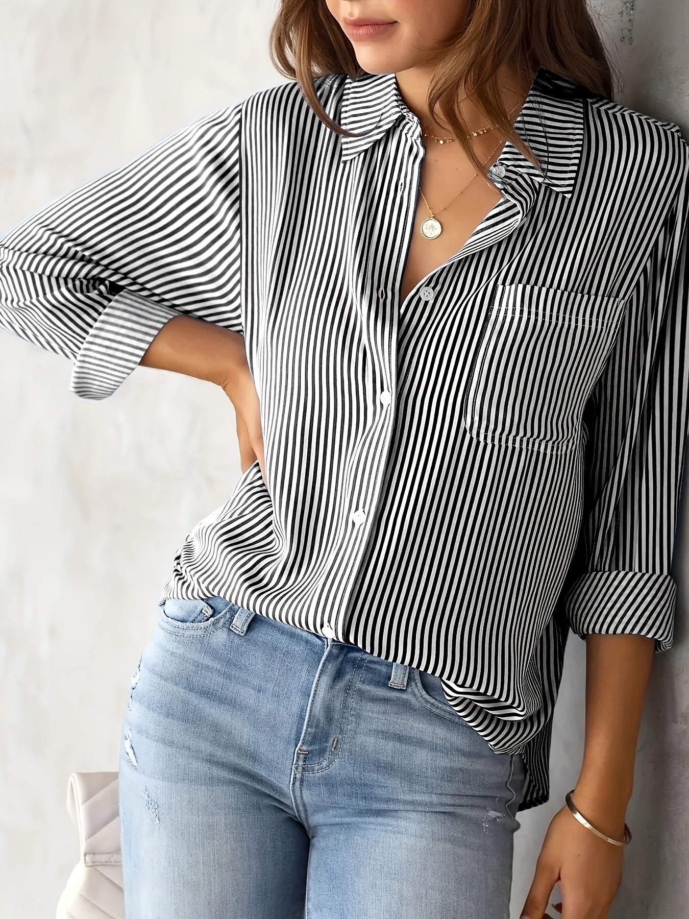 Classic Striped Casual Long-sleeved Shirt.