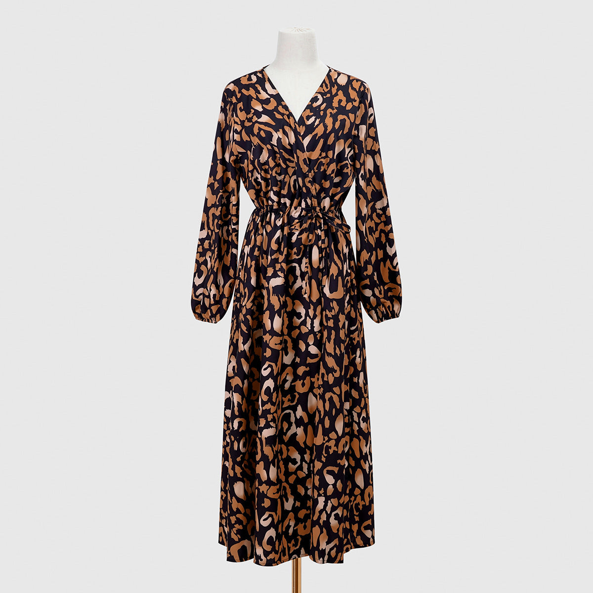 Women's V-neck Open-waisted Printed Dress