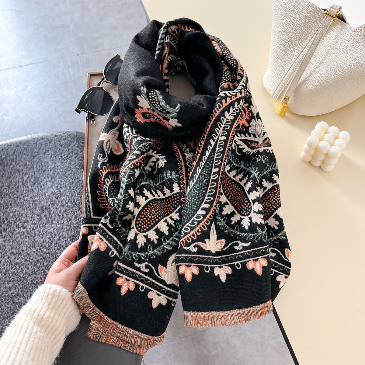 New Geometric Double-sided Dual-use Scarf Baggy Coat