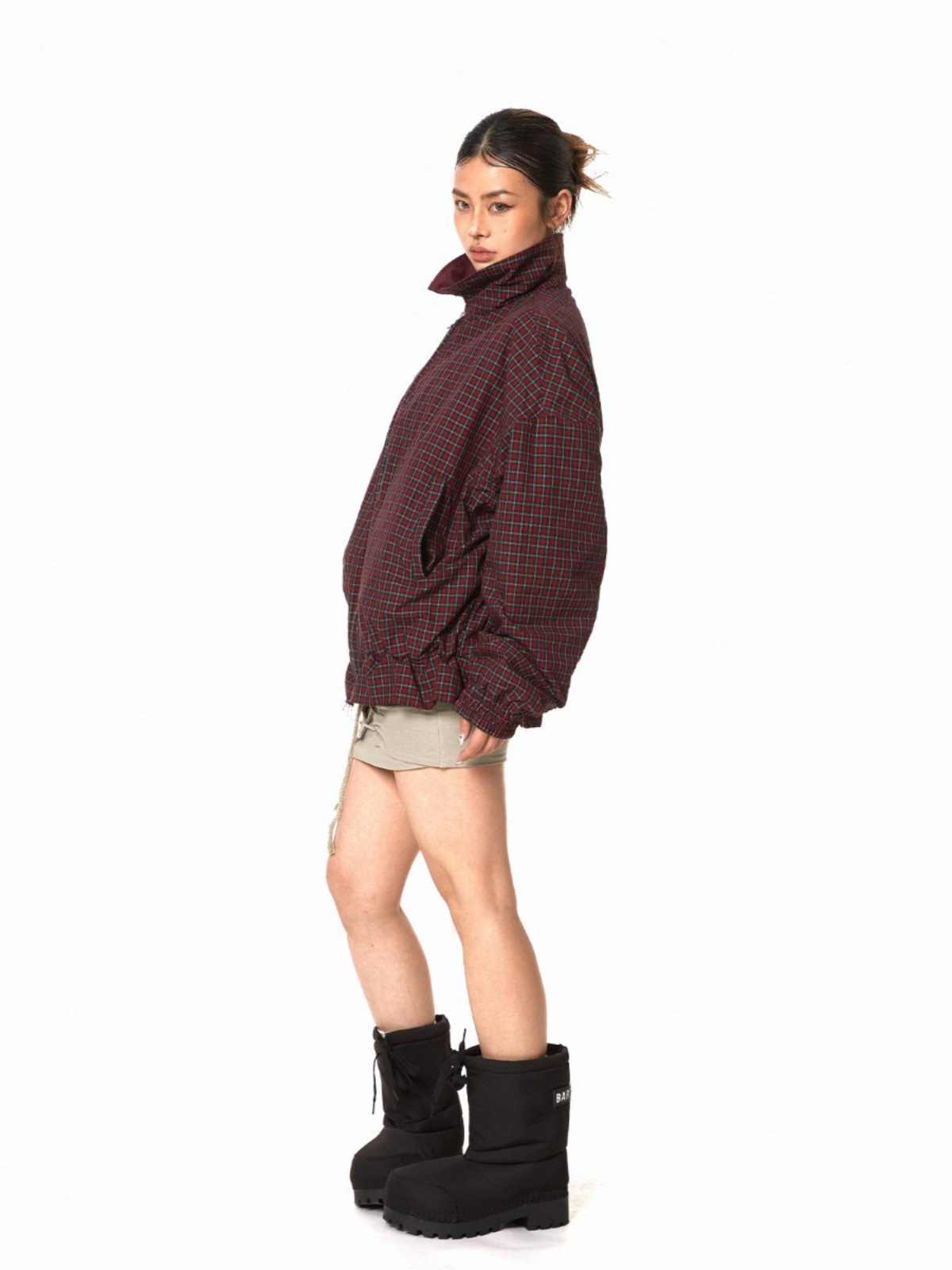 Red Reverse Jacket Women's Plaid Coat