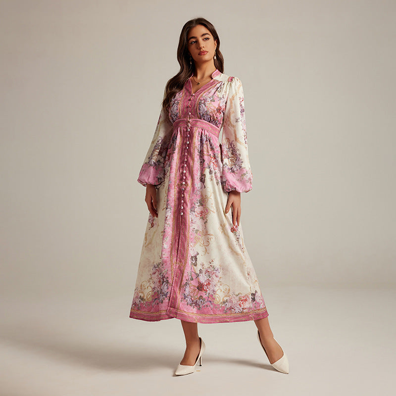 Special V-neck Vintage Printed Maxi Dress For Women