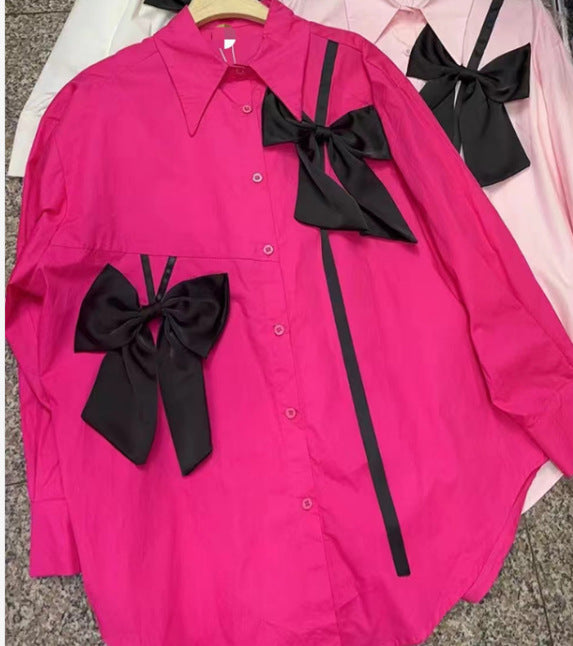 French Style Bow Long Sleeve Shirt