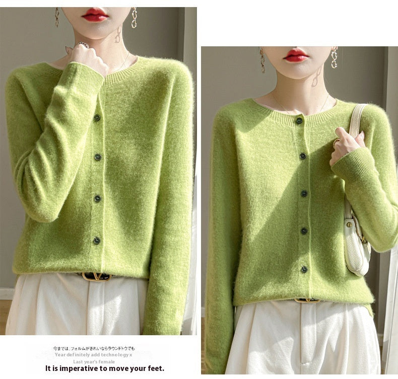 Round Neck Sweater Cashmere Knitted Cardigan