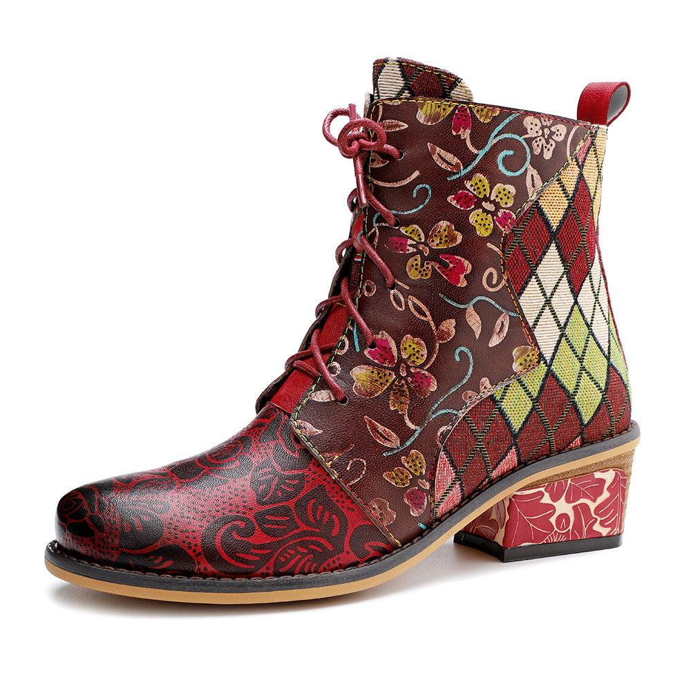 Denim Jacquard Women's Short Boots
