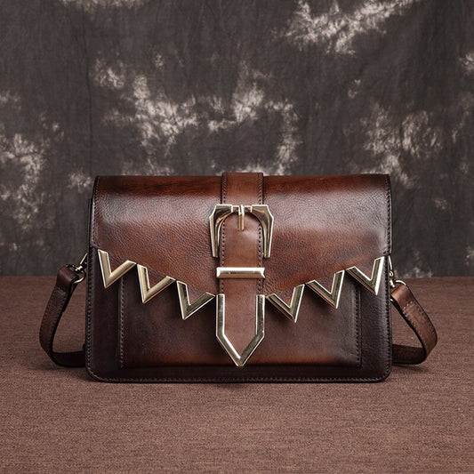 Diagonal leather square bag