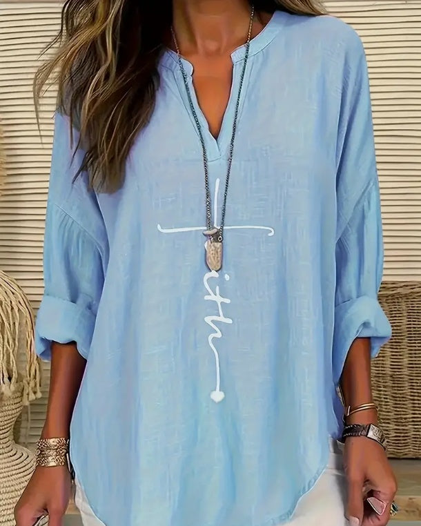 Women'S V-Neck Long Sleeve Shirt
