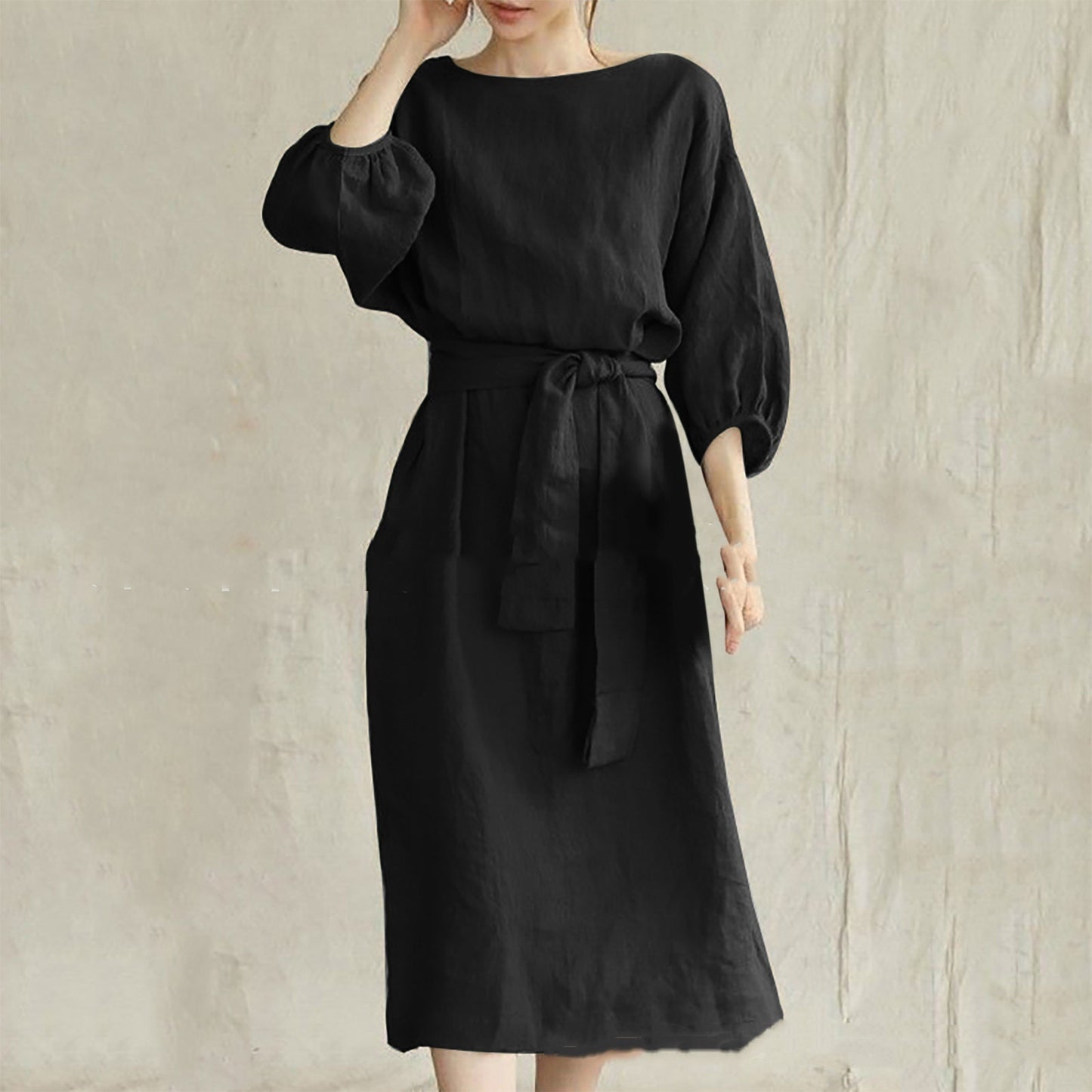 High Waist Lace-up Round Neck Dress