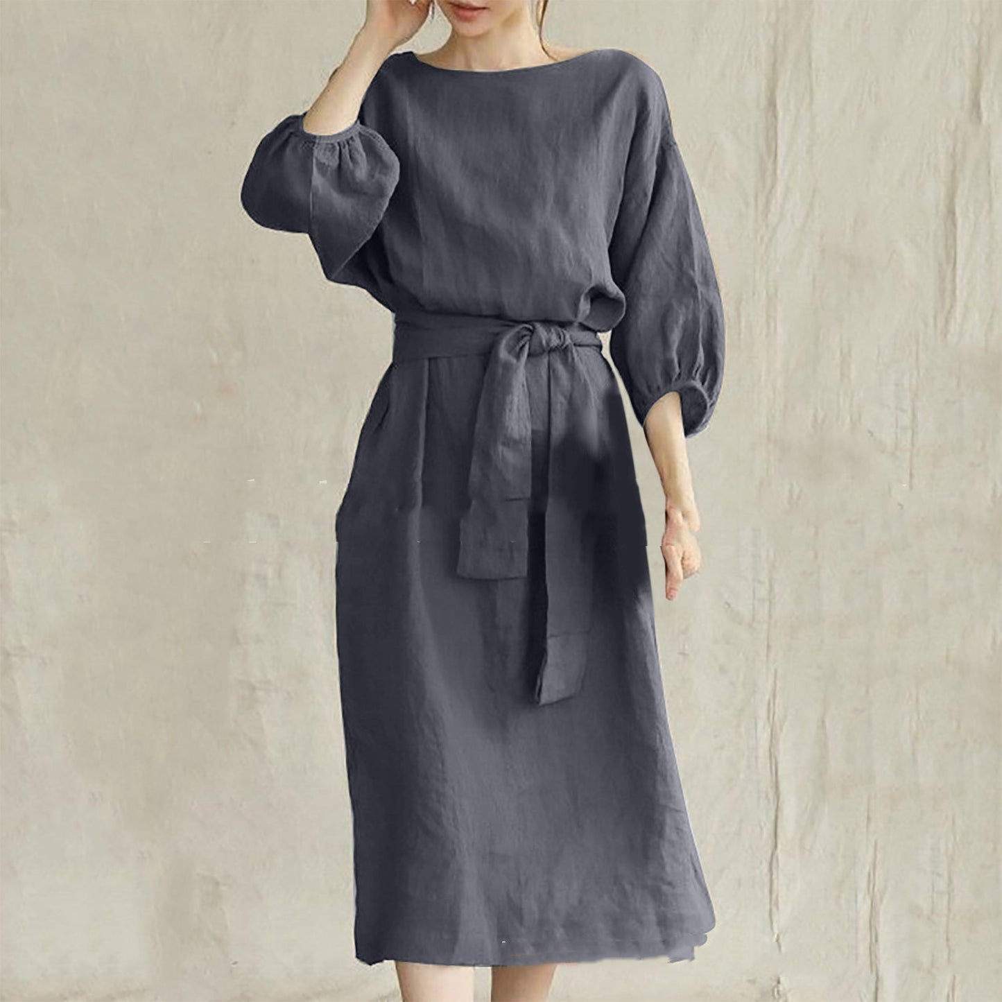 High Waist Lace-up Round Neck Dress