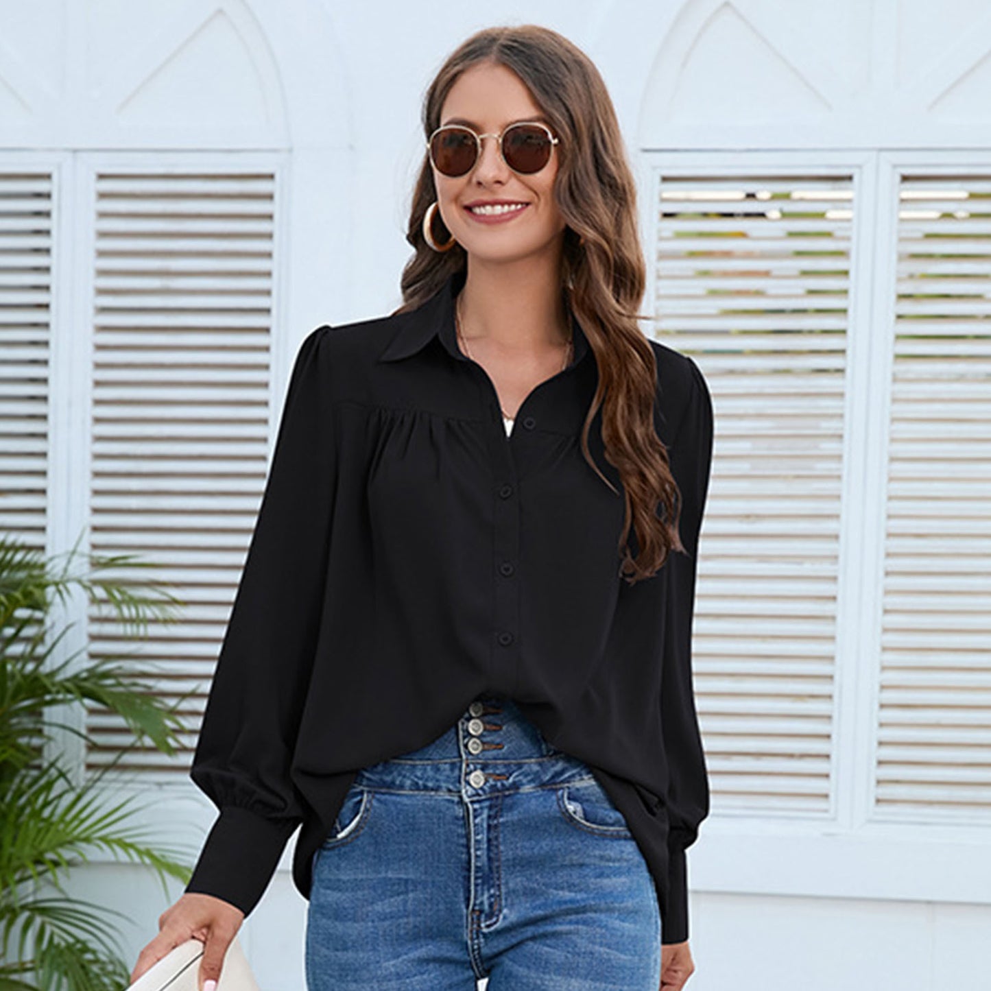 Women's Solid Color Simple Long-sleeved Shirt