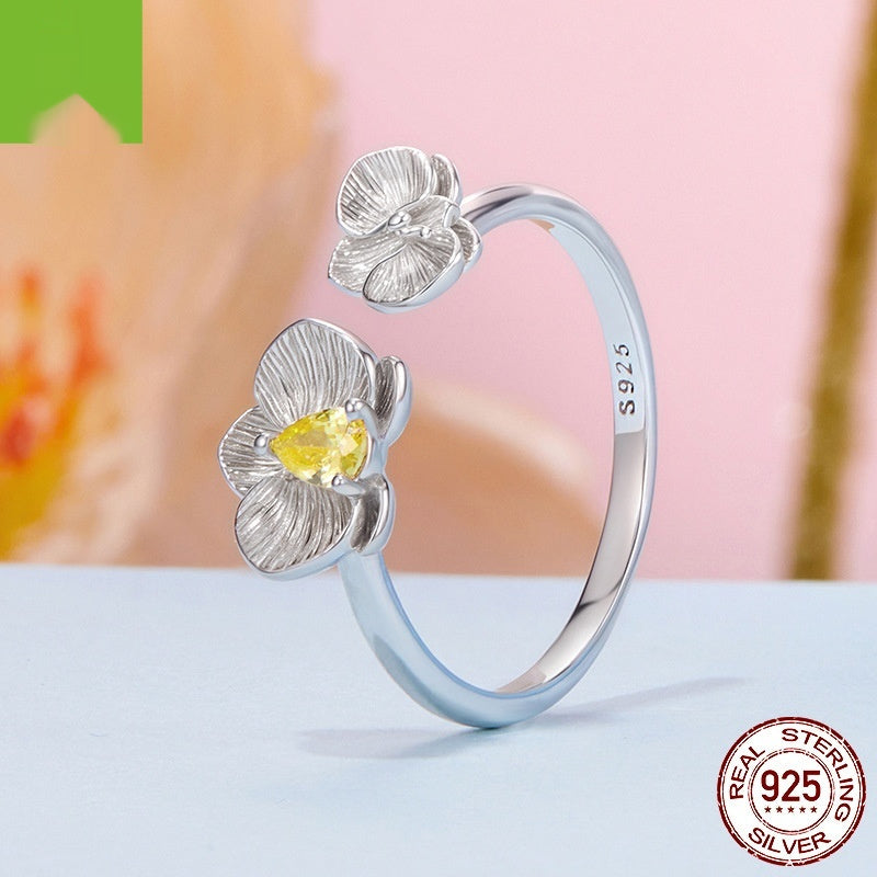 Sterling Silver Phalaenopsis Open Ring