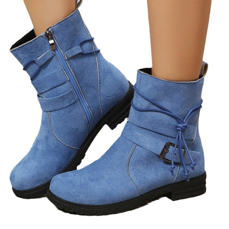 Buckle Square Heel Fashion Boots