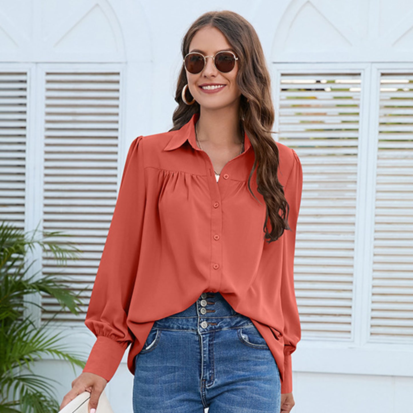 Women's Solid Color Simple Long-sleeved Shirt