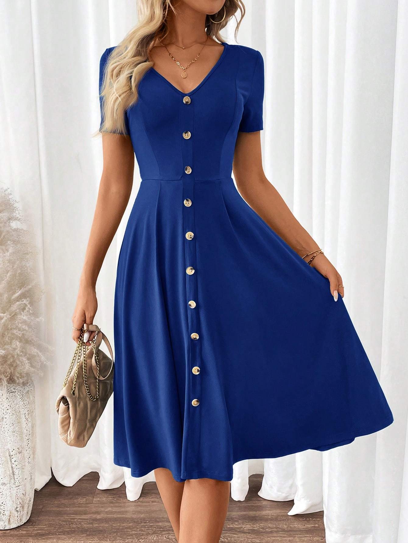 Women's Elegant V-Neck A-Line Dress