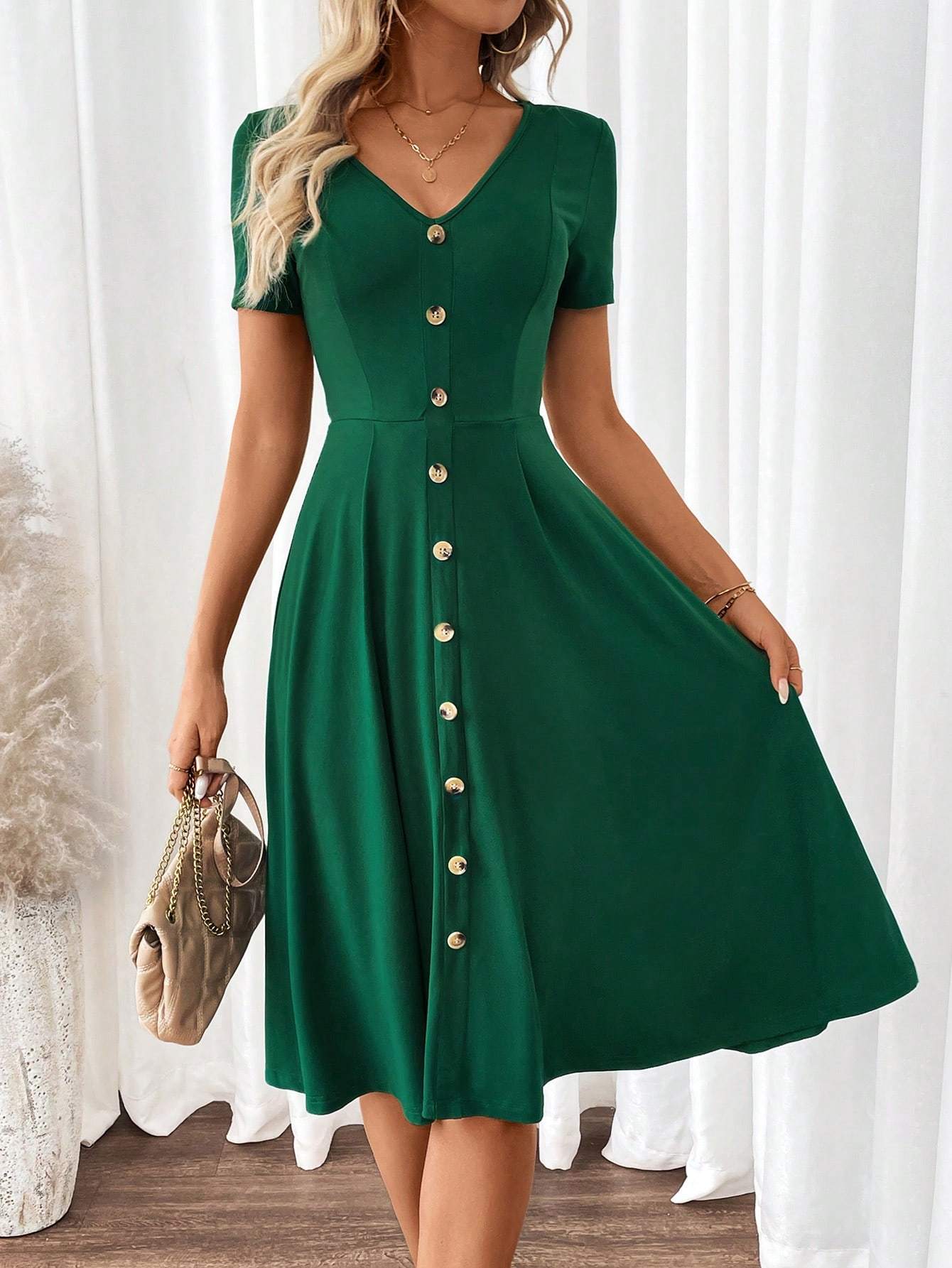 Women's Elegant V-Neck A-Line Dress