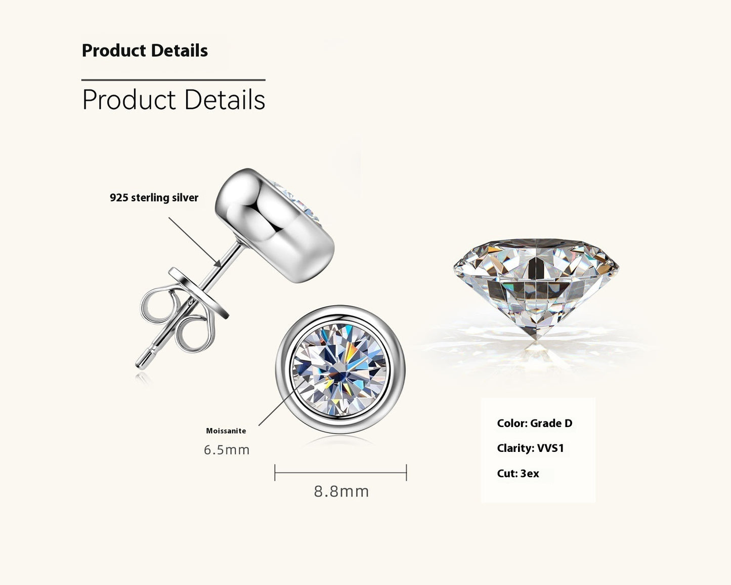 Round Moissanite Stud Earrings
