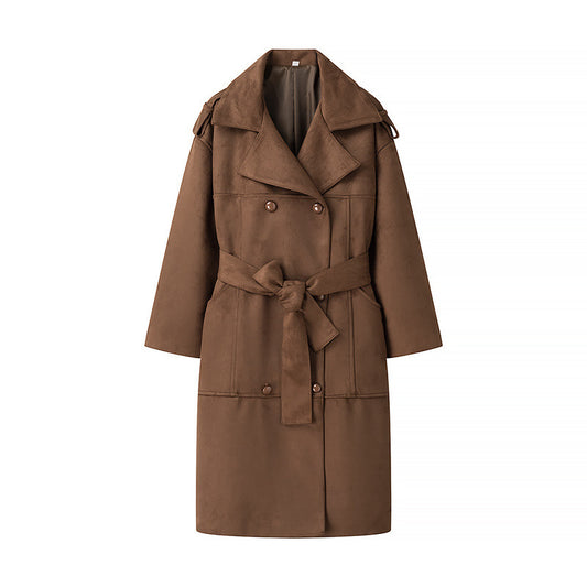 Deerskin Velvet Lapel With Belt Trench Coat