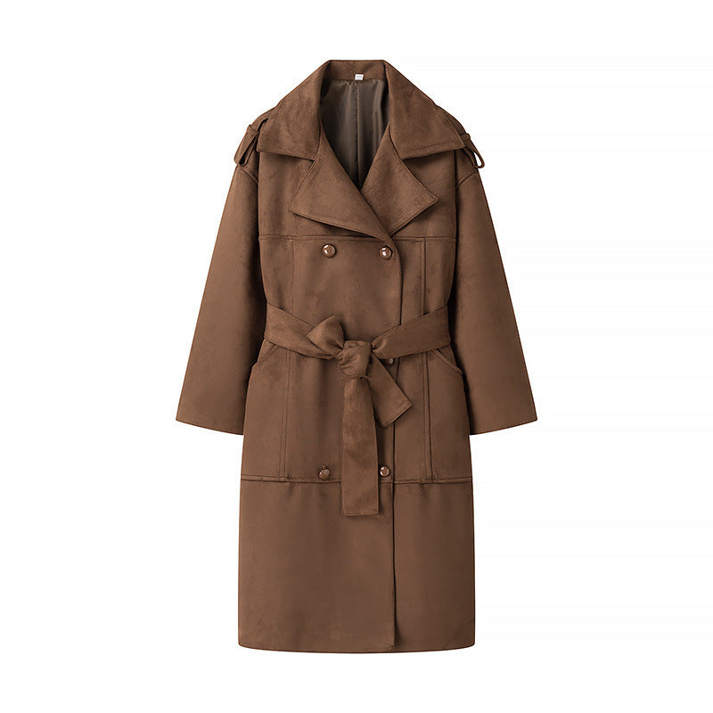 Deerskin Velvet Lapel With Belt Trench Coat
