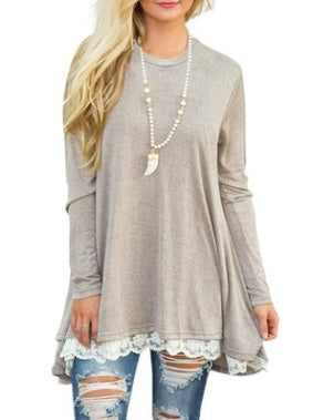Autumn and winter lace stitching T-shirt dress