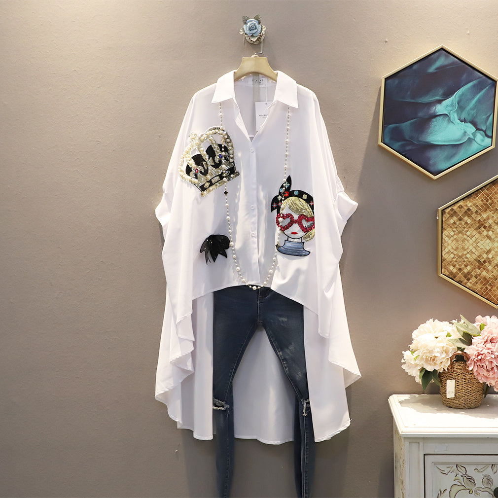 Lapel Sequin Shirt Top