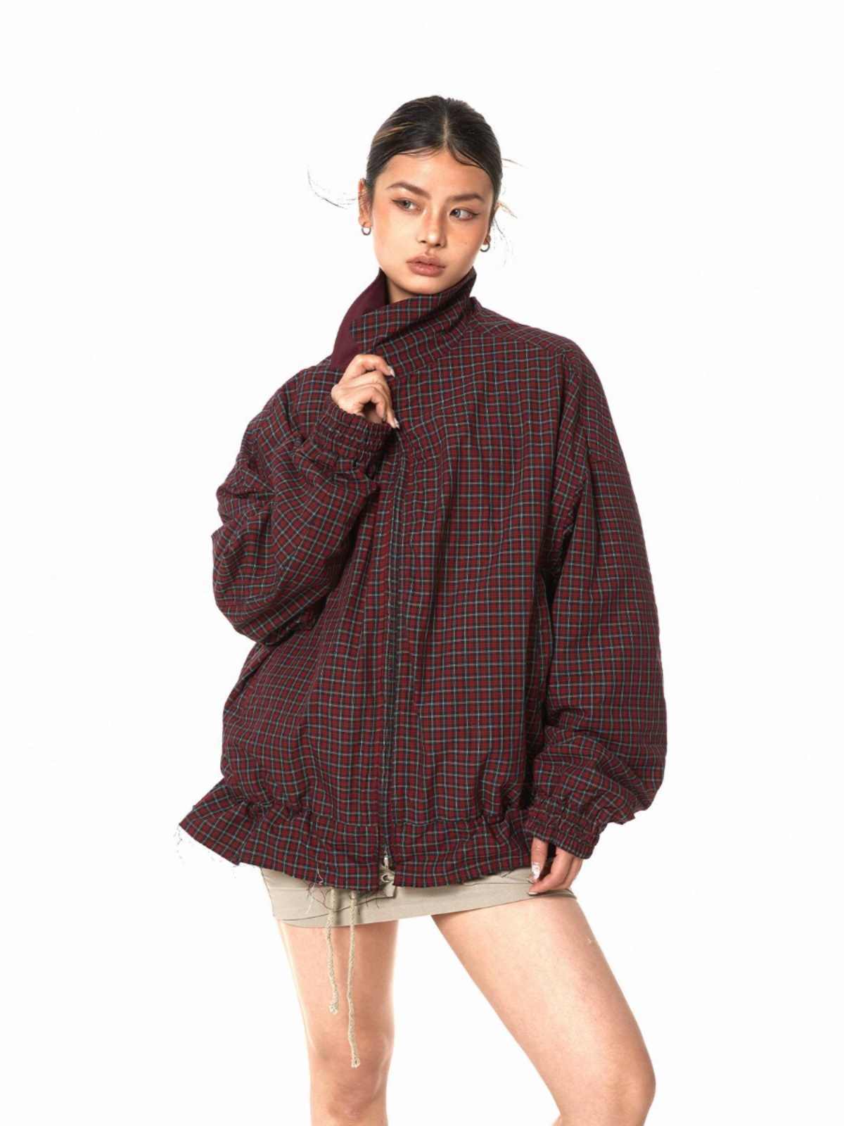 Red Reverse Jacket Women's Plaid Coat