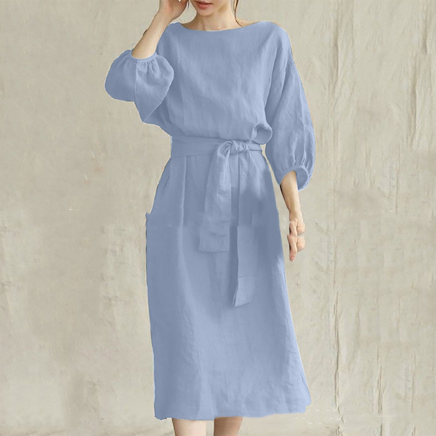 High Waist Lace-up Round Neck Dress