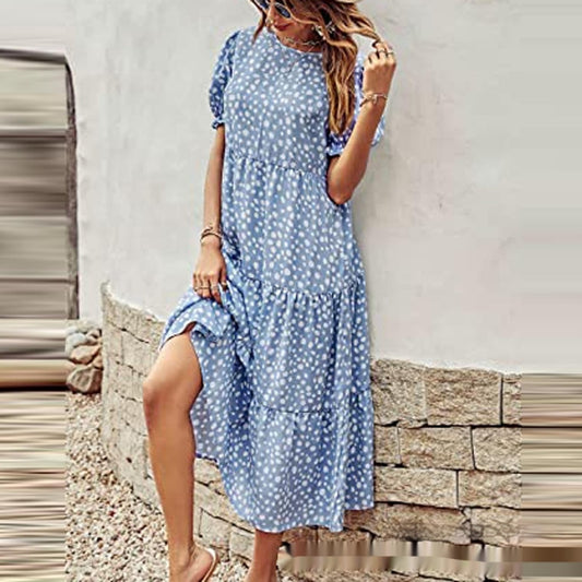 Printed Short Sleeves Dress Women