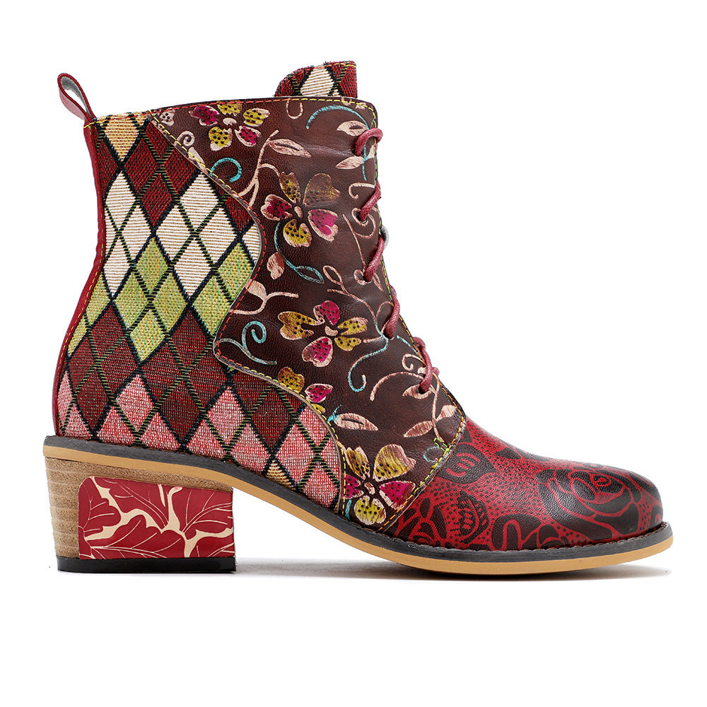 Denim Jacquard Women's Short Boots