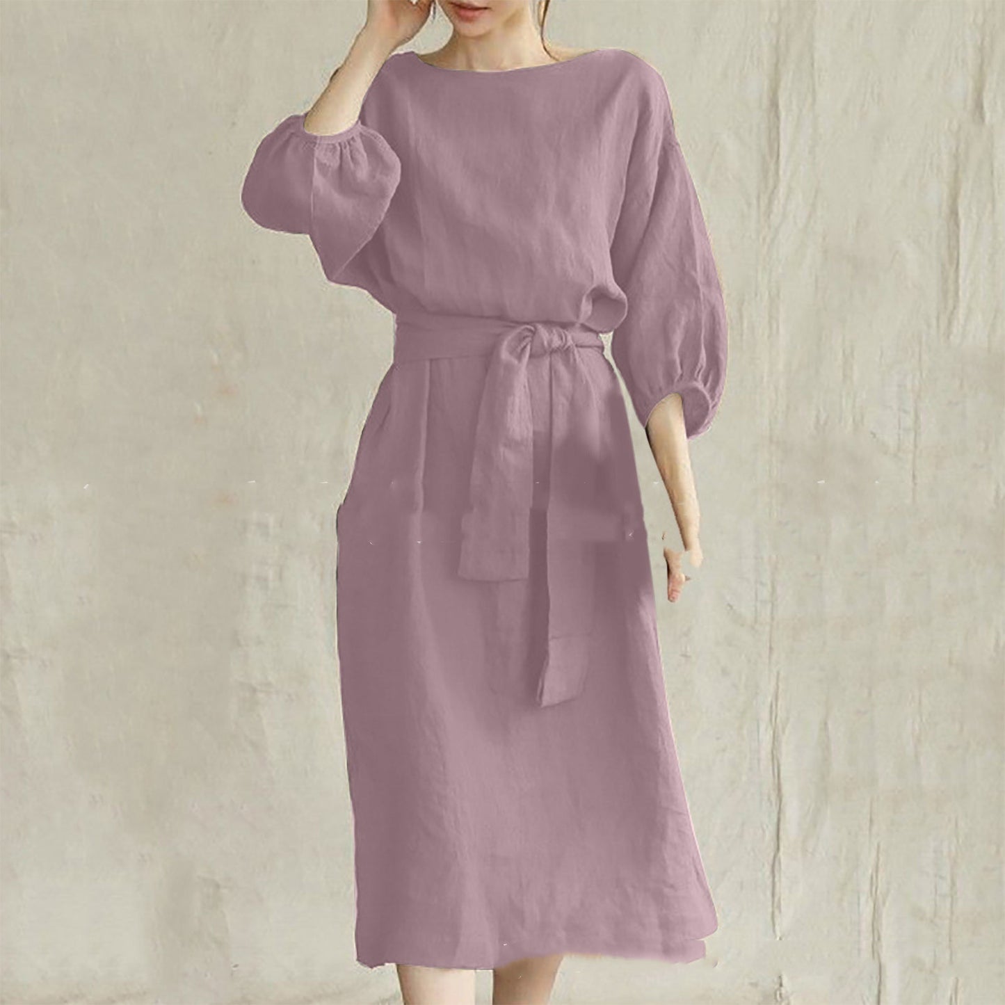 High Waist Lace-up Round Neck Dress