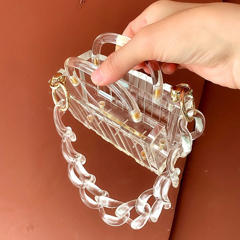 Transparent acrylic chain small square bag