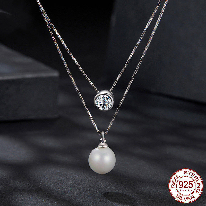 Silver Double-layer Chain Moissanite Necklace