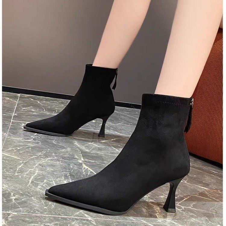 Leopard Pointed Ankle Boots For Women