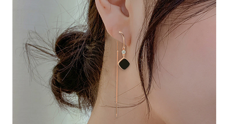 Black Square Tassel Earrings For Women