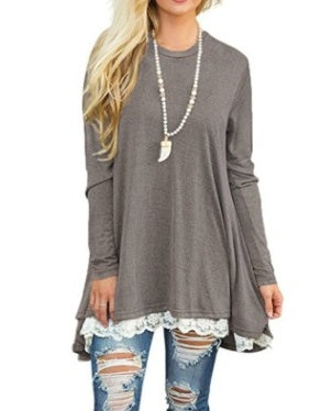 Autumn and winter lace stitching T-shirt dress