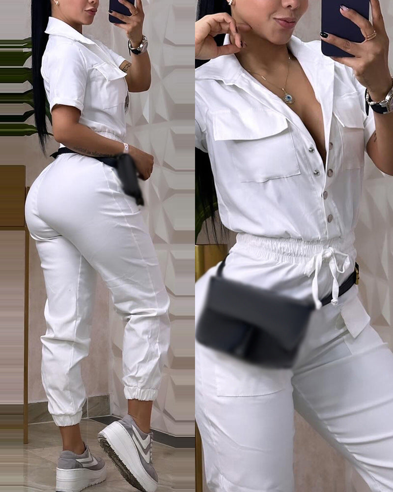 Casual Multi-pocket Waist Elastic Cargo