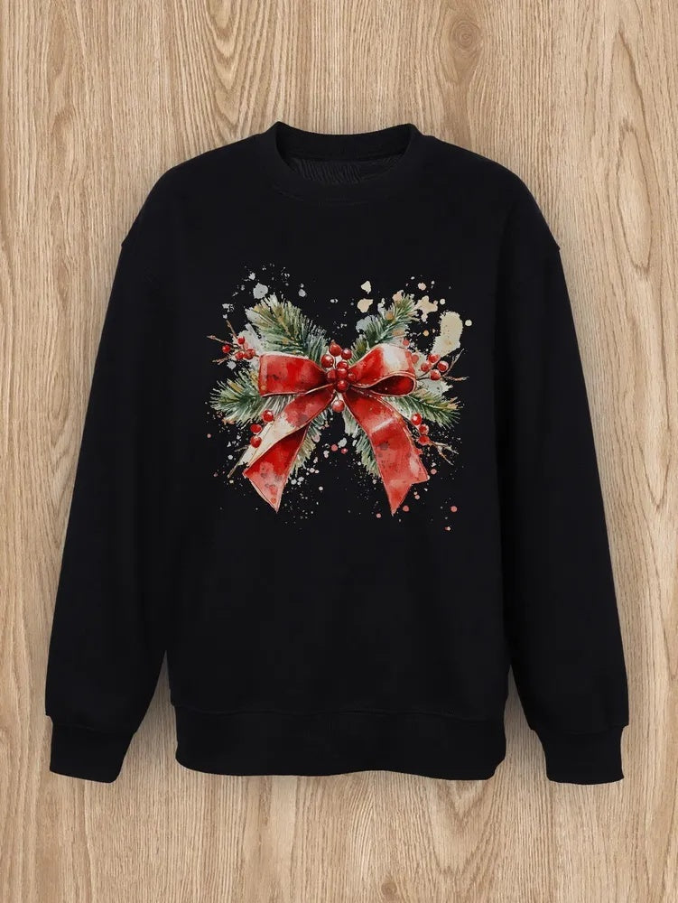 Women Basic Ribbon Printed Round Neck