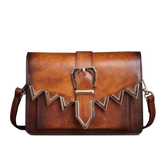 Diagonal leather square bag