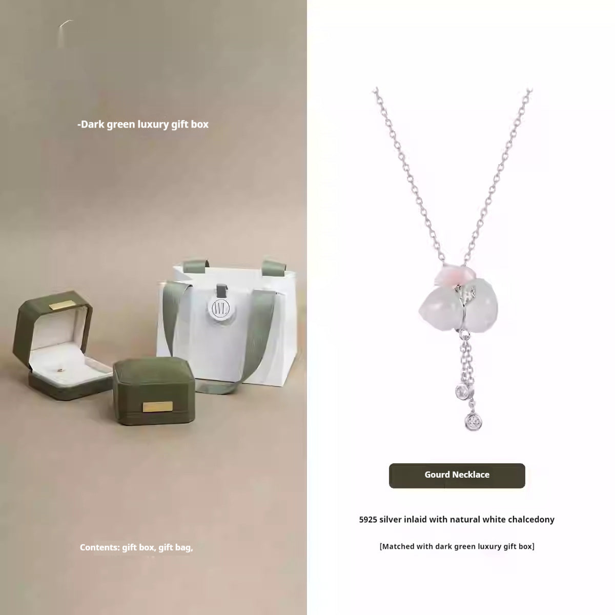 White Chalcedony Fu Lu Gourd Necklace