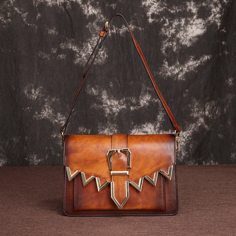 Diagonal leather square bag