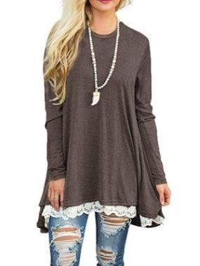 Autumn and winter lace stitching T-shirt dress