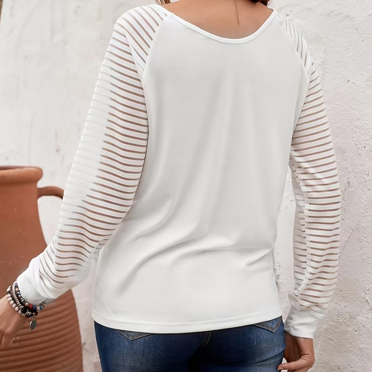 Women's V-neck Design Striped Top