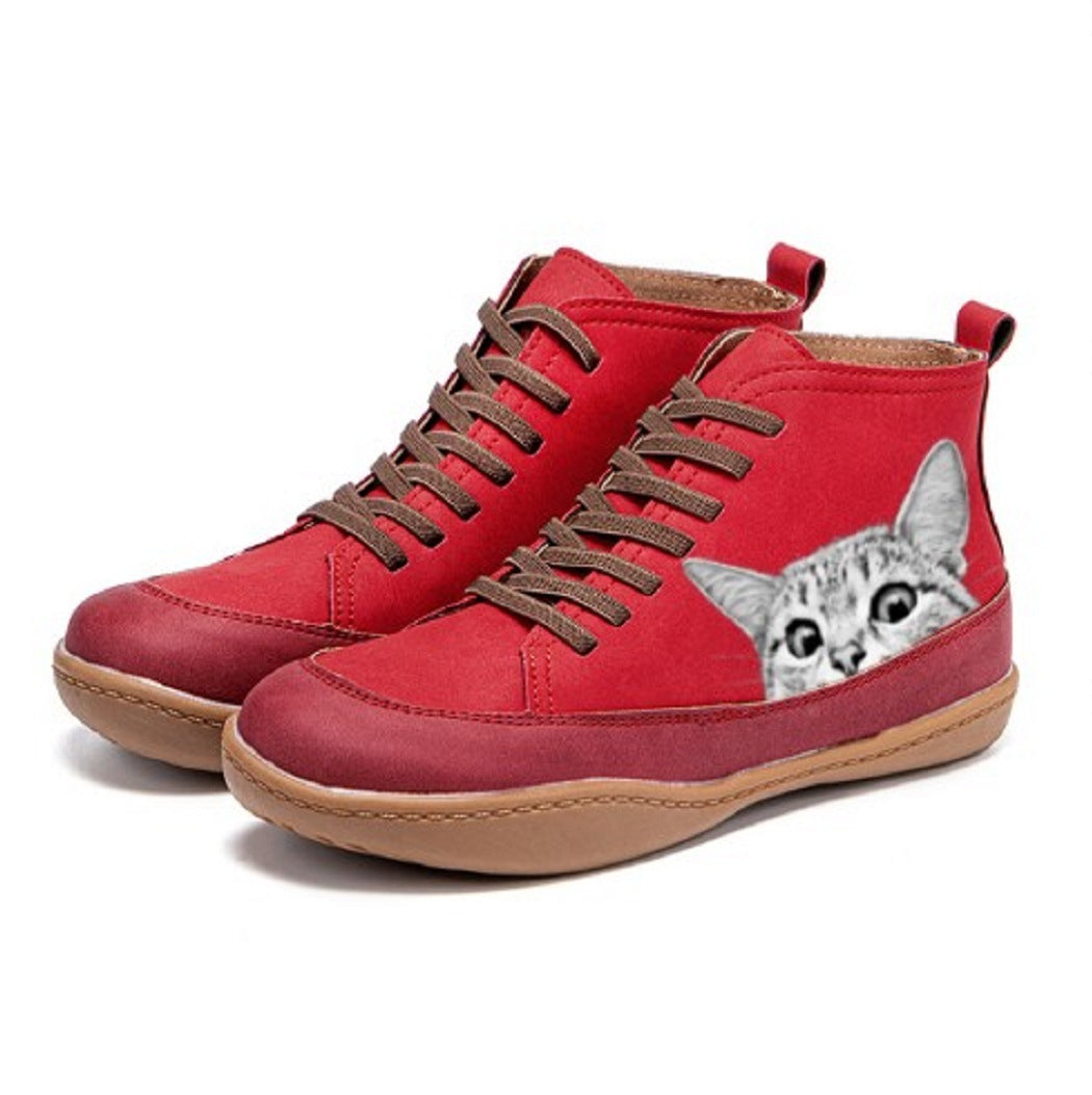 Printed Cat Flat Boots