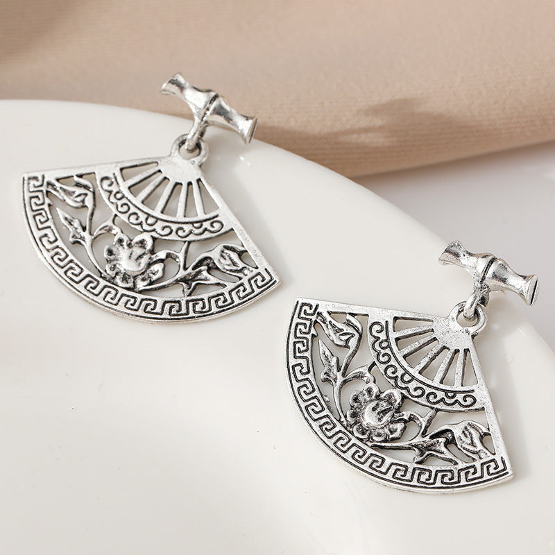 Retro Hollow Fan Classical Pattern Silver Stud Earrings