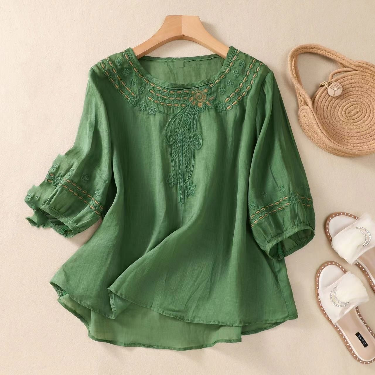 Vintage Cotton And Linen Embroidered Shirt