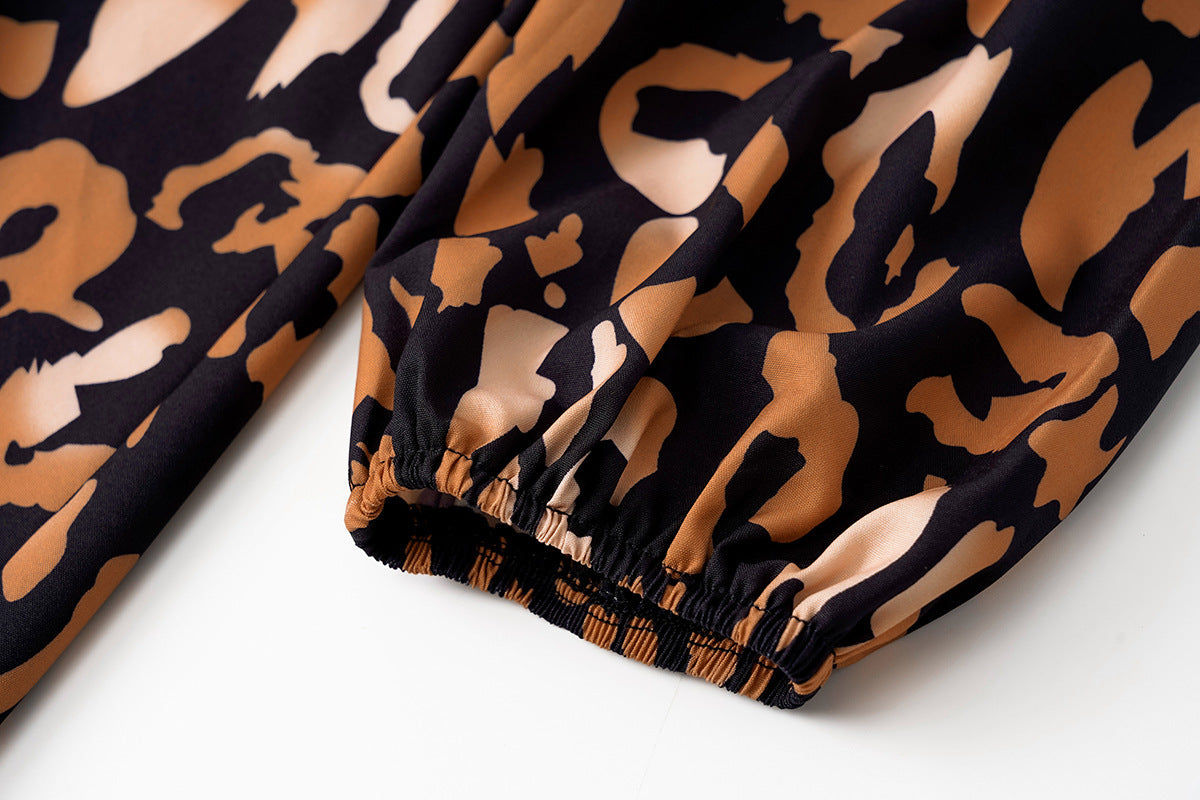 Women's V-neck Open-waisted Printed Dress