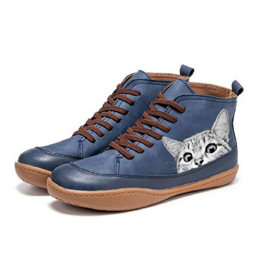 Printed Cat Flat Boots