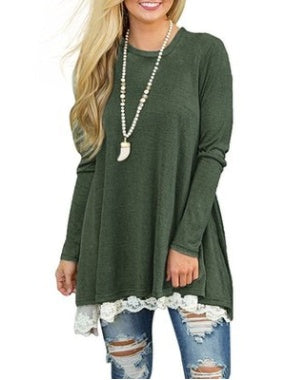 Autumn and winter lace stitching T-shirt dress
