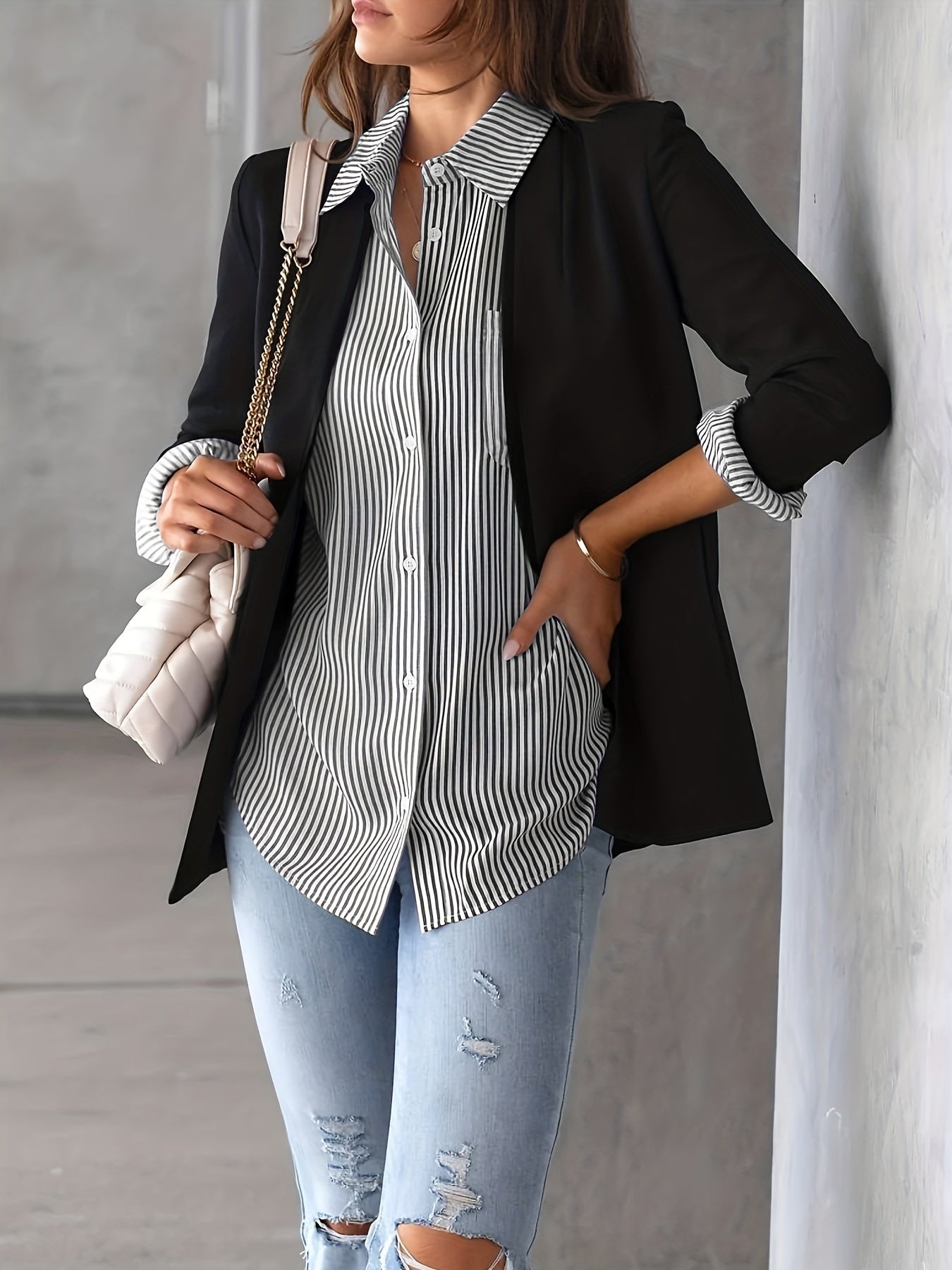 Classic Striped Casual Long-sleeved Shirt.
